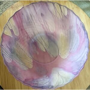 Hand painted collectible Rueven Glass Purple Bowl Nouveau art decor 9.25 Inches